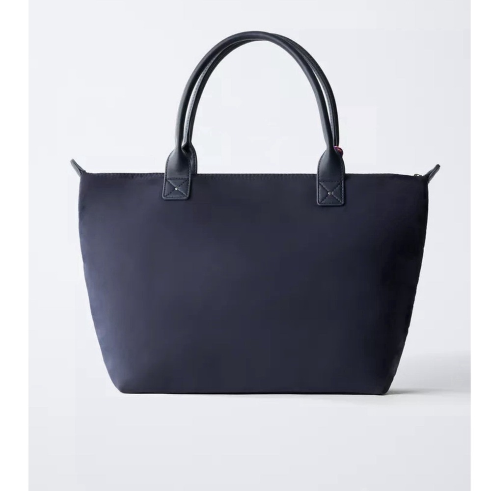 Zara Blue Nylon Tote Bag Purse‎ Capsule Bonjour Le Monde French Resort